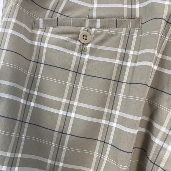 Nike Golf Shorts Mens SZ 34 Plaid Flat Front Performance Dri Fit Chino Tan Blue - Picture 5 of 12
